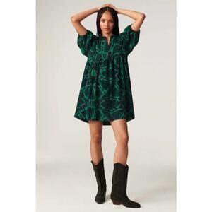 BA&SH Paris Cleo Graphic Print in Green Mini Dress sz L NWOT $295